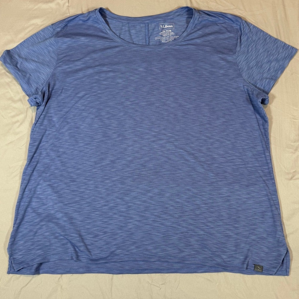 L.L. Bean 517005 Performance Tee Shirt 2X Plus Blue Space Dye Short Sleeve
